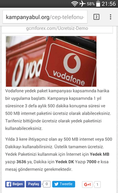  Vodafone yedek paket ile 500 dakika ve 500 MB ücretsiz