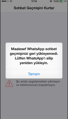  Whatsapp sohbet geçmişinizi yüklerken bir sorun yaşadı... Whatsapp Sorunu