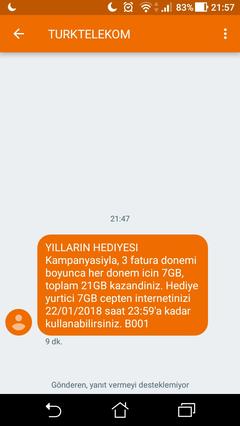 10 GB internet hediye toplam 30 GB kaçırmayın 15 /01/2018 katılım