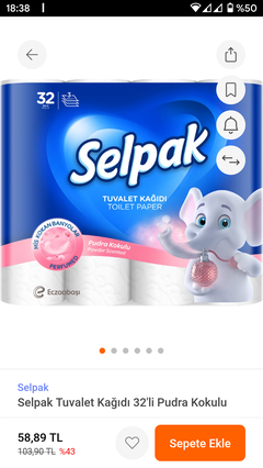 Hepsiburada Selpak 32 li tuvalet kağıdı 50TL