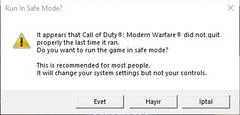 Call of Duty War Zone'a her girişte ' Run in safe mode ?  ' uyarısı
