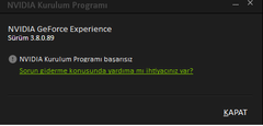 Nvidia GeForce Experience Güncelleme Hatası