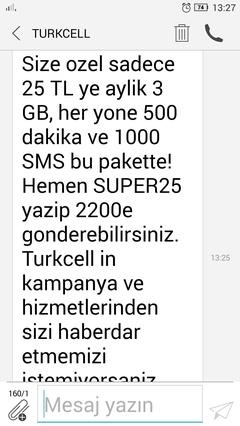 3gb 500dk 1000sms 25 TL Turkcell | DonanımHaber Forum