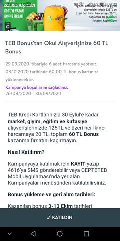 CEPTETEB 150 TL ve üzeri her e-ticaret harcamanıza 15 TL, toplamda 75 TL Bonus