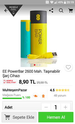 EE PowerBar 2600 Mah. Taşınabilir Şarj Cihazı 8.90 tl