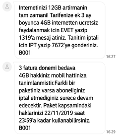 Türk Telekom şanslı gününüzdesiniz. 3 fatura dönemi ücretsiz 4 gb hediye