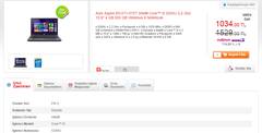  Acer Aspire E5-571-575T 1034 TL (Son 1 adet Bimeks)