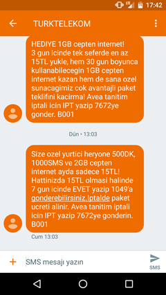 Türk Telekom 500 DK 1000 SMS 2 GB 15 TL | DonanımHaber Forum