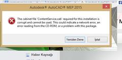  AUTOCAD 2015 contentservice.cab hatası