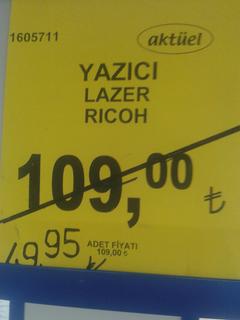  RICOH SP 111 Lazer Yazıcı Yeni Fiyat 49.95 TL (BIM)