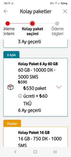Vodafone 6 Ay 60 GB 10.000 Dk 5.000 SMS 1090 lira