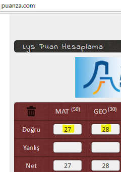 Puanza'dan mat-geo kısmına netlerini rastgele yerleştirenler bi gelin.