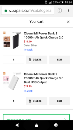 Zapals xiaomi 10000mah 12.50$ 20000mah 22.99$