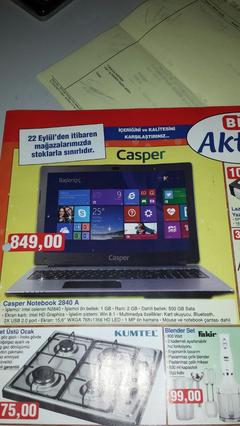  22 eylül Bim casper bilgisayar 849 tl den 645 tl düşmüş bölgesel olabilr