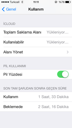  iPhone 5 iOS 7.0.4 Pil Durumu