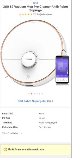 360 S7 Vacuum Mop Pro Cleaner Akıllı Robot Süpürge Dip Fiyat