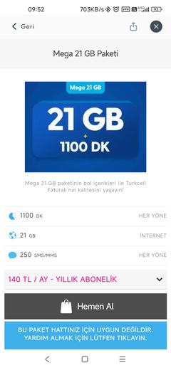 21 GB 180₺ (Mega+ 21 GB Tarifesi)