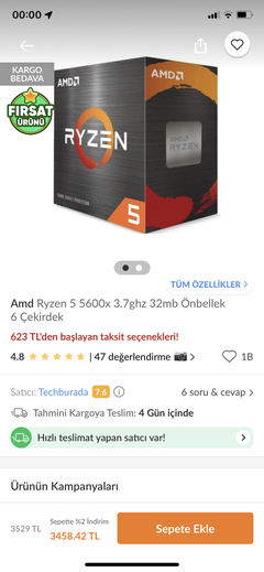 3.319,99 TL AMD Ryzen 5 5600X 3.7 GHz Soket AM4 32 MB Cache 65 W İşlemci