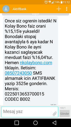Aktifbank Nkolay Bono faiz oranı %18,50