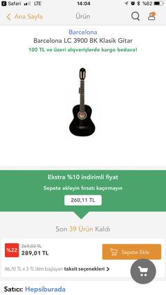 Barcelona lc 3900 ceq bk elektro klasik gitar 290 tl