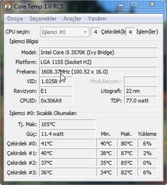  İ5 3570K(Costa Rica) @ 4.4 GHz(1.320v) vs H80İ Prime 95 Testi