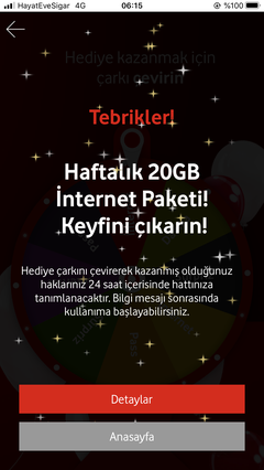 Vodafone Haftalık Çark hediyelerini buyrun yazalım