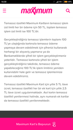 Maximum Temassız alışverişlerde 5x25 TL ye 25 maxipuan