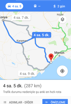 Mersin Erdemli den Konya'ya hangi yoldan gitmeli