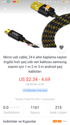 Spedu micro usb cable 1 m  2 adeti 1.76$