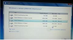  Windows 7 kurarken 0.0 mb ayılmamış alan