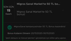 Migros Sanal Market Garantipay’la 300 TL ve Üzeri Alışverişe 50 TL Bonus!