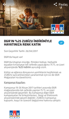 (BİTTİ) Zubizu D&R mağazalarında  75 TL üzeri alışverişe %25 anında indirim