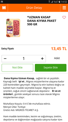 Migros Dana kuşbaşı 1 kg 28.90tl