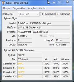  İ5 3570K(Costa Rica) @ 4.4 GHz(1.320v) vs H80İ Prime 95 Testi