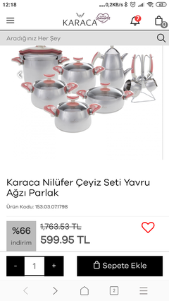 (YANIYOR)Karaca 18 parça tencere takımı 270tl