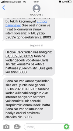 Vodafone Haftalık Çark hediyelerini buyrun yazalım