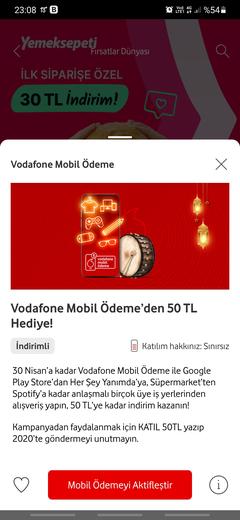 Vodefone faturaya yansıt alt limitsiz 50TL