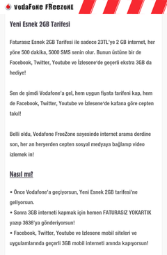 Vodafone Freezone Yeni Gelenlere 5 Gb internet 500 Dakika 5000 Sms 23 TL |  DonanımHaber Forum