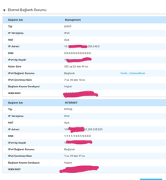 Modem arayüzde görünen iki ip