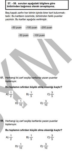  olasılık sorusu MTS sınavı