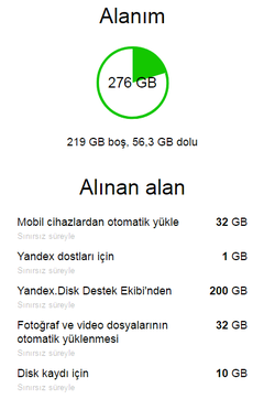 Yandex disk sınırsız süre +32gb