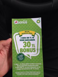  BP'de Bonus'a özel 4 defa 100 TL ve üzeri harcamaya 30 TL bonus!