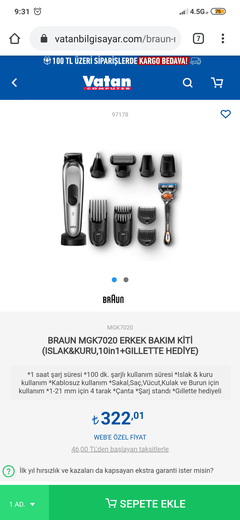 Braun MGK 7020 modeli 322 TL VATAN BİLGİSAYAR