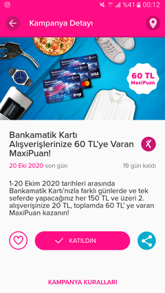 Işbankasi bankamatik her150 tl ikinciye 20tl toplamda  900/60 maxipuan(Ekim)