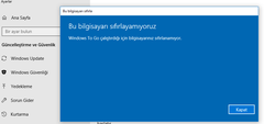 Bu bilgisayar sıfırlanamıyor - Windows TO GO hatası