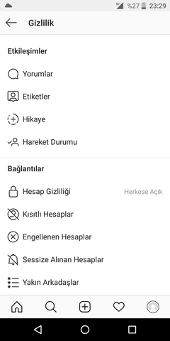 ınstagramda mesaj kısıtlama niye telefonumda çıkmıyor?