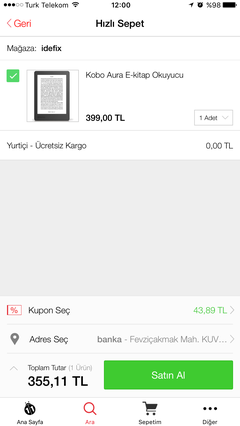 Kobo Aura 399 TL