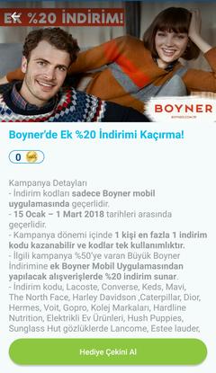 Mobil Boyner uygulamasında indirimlere ek %20 indirim (Banabak uygulaması)