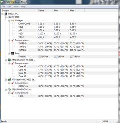  athlon 7750 için, masaüstü ortamda, -cpu sıcaklığı 40, çekirdek 30 C-