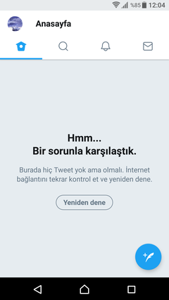 Hesabıma giriş yapabiliyorum ama tweet yok. 